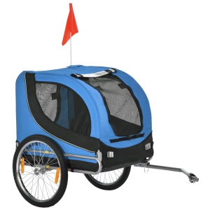 PawHut Hondenkar fietskar honden fiets blauw/zwart opvouwbaar vlag