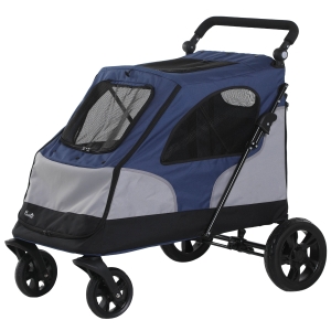 PawHut Hundebuggy Hundewagen mit 4 Räder Haustierbuggy für mittelgroße Hunde faltbar Oxford Blau+Grau 104,5 x 68,5 x 110 cm