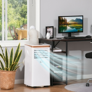 HOMCOM 7000 BTU 4-In-1 Compact Portable Mobile Air Conditioner Unit Cooling Dehumidifying Ventilating w/Fan Remote LED Display 24 Hr Timer Auto Shut-Down Home Office