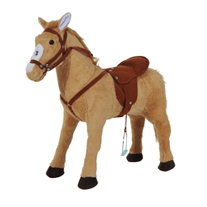 HOMCOM Reitpferd Spielpferd Plüschpferd Spielpferd für Kinder Stehpferd mit Sound Beige 85 x 28 x 60 cm