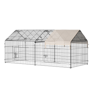PawHut buitenverblijf buitenren konijnenhok met zonwering metaal beige 220x103x103 cm