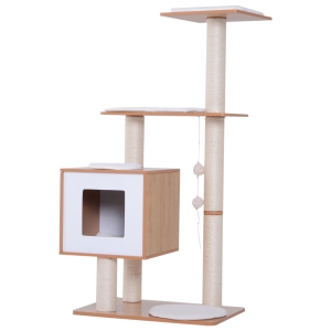 PawHut Kattenkrabboom kattenspeelgoed klimboom Sisal ligvlak natuur met bal