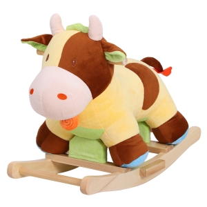 HOMCOM Kinder Schaukel Schaukeltier Schaukelpferd Schaukel Kuh Spielzeug Baby Braun Gelb L60 x B34 x H46 cm