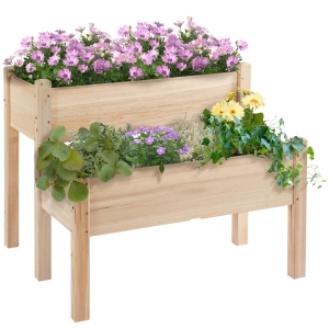 Outsunny 2-Piece Solid Fir Wood Plant Raised Bed Garden Step Planter Stand