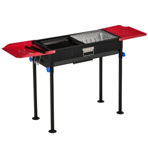 Outsunny Portable Charcoal Grill BBQ Easy Set-up Height Adjustable w/ Shelves