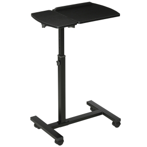 HOMCOM Mesa Auxiliar con Ruedas Mesita Lateral para Sofá Cama con Altura y Ángulo de Tablero Ajustable y Frenos para Dormitorio Salón 58x34x72-90 cm Negro