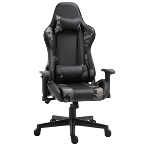 Vinsetto Silla Gaming Ergonómica Silla para Gamers Silla de Juego de Cuero Sintético Reclinable con Altura Ajustable Reposabrazos Regulable y Cojines 72x77x126-136 cm Negro y Camuflaje