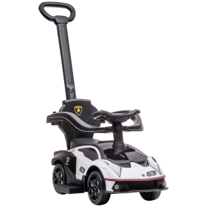 AIYAPLAY 2 em 1 Carro Andador para Crianças 12-36 Meses Lamborghini Essenza SCV2 Carro Andador com Buzina Guiador e Grade de Segurança Removível 86,5x40x89,5cm Branco e Preto