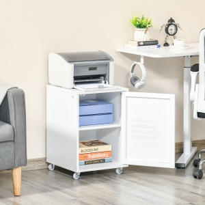 HOMCOM Industrial Bedside Table, Rolling End Side Table, Mobile Storage Cabinet With Adjustable Shelf, Wheels & Metal Door for Bedroom, Living Room, Home Office, White