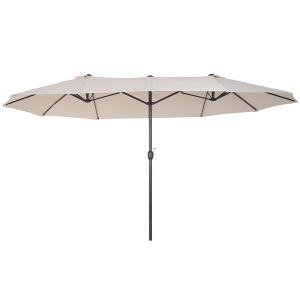 Outsunny Sonnenschirm Gartenschirm Marktschirm Doppelsonnenschirm Terrassenschirm mit Handkurbel Beige Oval 460 x 270 x 240 cm