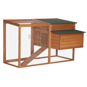 PawHut Pollaio da giardino con Nidificazione e Area di Corsa in Legno 168x110.5x101.5cm