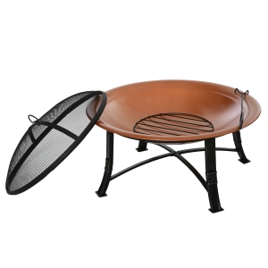 Outsunny Steel Outdoor Patio Fire Pit Wood Log Burning Heater with Poker, Grate Backyard