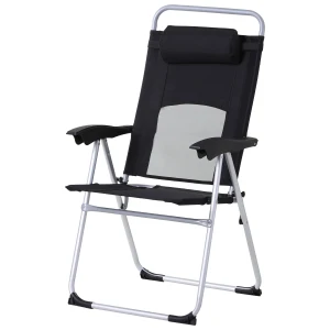 Outsunny Folding Garden Chair, Outdoor Patio Armchair with 3-Position Adjustable Recliner, Reclining Seat with Pillow for Comfort, Black