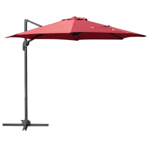 Outsunny Cantilever Roma Parasol Garden Sun Umbrella 360Â° Rotation w/ Cross Base-Wine Red