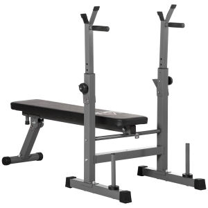 HOMCOM Banc de musculation pliable avec support d'haltères réglable et poignées dips - fitness