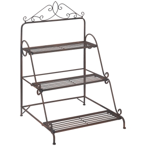 Outsunny Fioriera da Esterni a 3 Livelli Salvaspazio, Struttura in Metallo, 60.5x59.5x95.5cm, Marrone