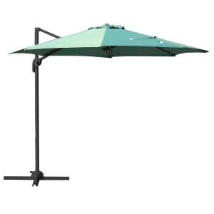 Outsunny 3m Patio Offset Roma Parasol Cantilever Hanging Sun Shade Canopy Shelter 360Â° Rotation with Cross Base - Green