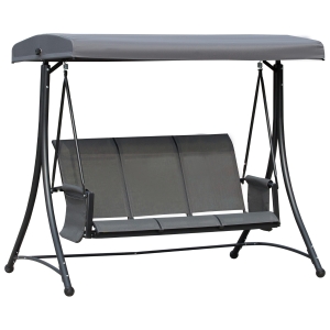 Outsunny Dondolo 3 Posti da Giardino o Terrazzo con Tettuccio Regolabile e Tasche Portaoggetti Grigio Scuro 196x128x172cm