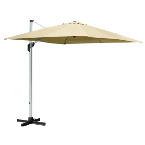 Outsunny 3 x 3(m) Cantilever Roma Parasol with Aluminum Frame Crank & Tilt, 360Â°Rotating Garden Umbrella 250g Polyester SunShade with CrossBase Beige