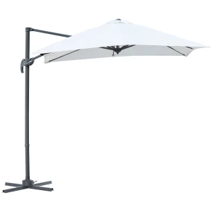 Outsunny 2.5 x 2.5m Patio Offset Parasol Umbrella Cantilever Hanging Aluminium Sun Shade Canopy Shelter 360Â° Rotation with Crank Handle and Cross Base