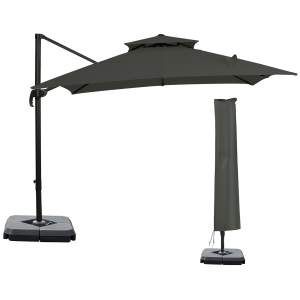 Outsunny Cantilever Parasol 360 Degree Rotation Angle Adjustment Outdoor Market Garden Umbrella - Dark Grey
