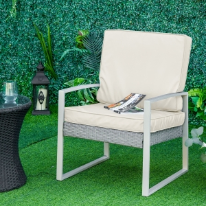 Outsunny 2 Piece Cushion 1 Seat Cushion 1 Back Pad for Rattan Sofa Chair, Indoor and Outdoor Use, Beige