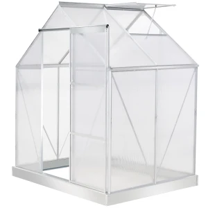 Outsunny Walk-In Greenhouse Polycarbonate Panels Aluminium Frame w/ Sliding Door Adjustable Window Inner Area Plant Flower Grow, 6 x 4 ft