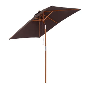 Outsunny Patio Parasol 2m x 1.5m, Bamboo Sunshade Canopy with Fir Wooden Pole, 6 Ribs, Tilt Mechanism for Outdoor Backyard