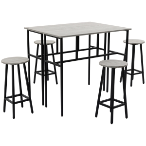 HOMCOM Ensemble table de bar style industriel 6 pièces, 2 tables hautes avec 4 tabourets - acier et panneaux de particules - 4 personnes