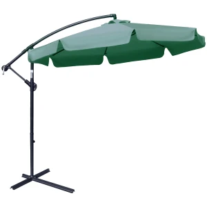 Outsunny 2.7m Garden Parasol Cantilever Umbrella with Crank Handle and Cross Base for Outdoor, Hanging Sun Shade, Green 