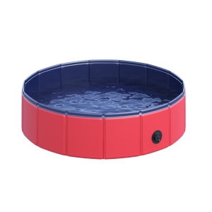 PawHut Piscina Plegable para Perros Gatos Ø80x20 cm Bañera Portátil para Mascotas PVC Antideslizante Múltiples Usos para Interiores y Exteriores Rojo