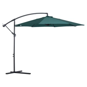 Outsunny Cantilever Parasol, 3m Banana Hanging Umbrella with Crank Handle, 8 Ribs, Cross Base, Outdoor Sun Shade, Dark Green