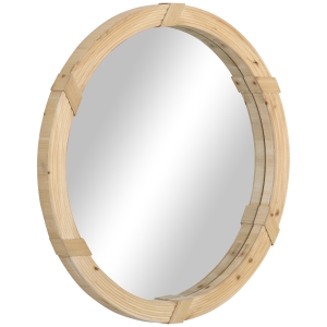 HOMCOM Espejo Redondo de Pared 78x78 cm Espejo Decorativo de Madera con 2 Ganchos Estilo Vintage para Salón Dormitorio Comedor Entrada Natural
