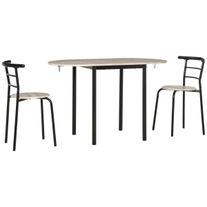 HOMCOM Set da Pranzo 3 Pezzi con 2 Sedie e 1 Tavolo da Pranzo Ovale in MDF e Acciaio per Spazi Limitati, Color Legno
