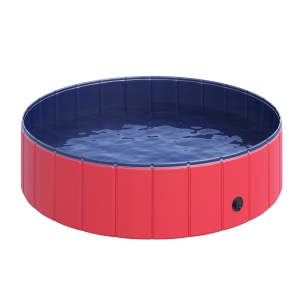 PawHut Piscina Plegable para Perros Gatos Ø120x30 cm Bañera Portátil para Mascotas PVC Antideslizante Múltiples Usos para Interiores y Exteriores Color Rojo