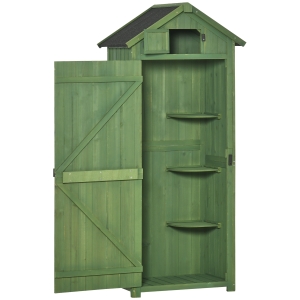 Outsunny Garden Storage Shed 3 Shelves Tool House w/ Asphalt Roof 77 x 54 x 179 cm Green
