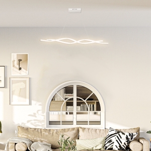 HOMCOM Lámpara Colgante Moderna con LED IP20 38W 3700lm y Cuerdas Ajustables Lámpara de Suspensión de Aluminio para Salón Comedor Dormitorio 90x9x9 cm Plata