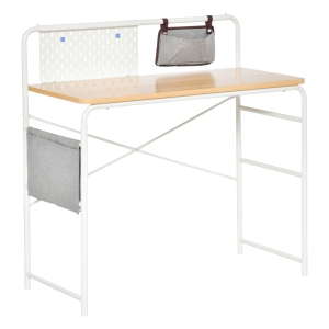 HOMCOM Bureau informatique 2 pochettes de rangement grise panneau métal dim. 98L x 45,8l x 98H cm blanc aspect bois clair