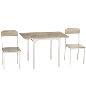 HOMCOM Set Tavolo da Pranzo per 2 Persone, Tavolo Pieghevole in Legno e Metallo con 2 Sedie da Pranzo per Cucina e Soggiorno, Legno Naturale