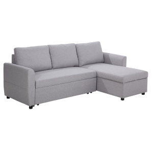 HOMCOM Ecksofa Stoffsofa Schlafsofa Sofabett Sofa mit Schlaffunktion Eckcouch Couchgarnitur mit Chaiselongue L-Form leinenartiges Polyester Schaumstoff PP-Kunststoff Grau 217 x 134 x 85 cm
