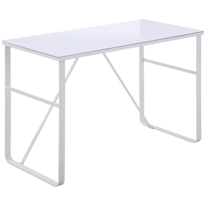 HOMCOM Escritorio Mesa de Ordenador 120x60x74,5 cm con Tablero de Vidrio Templado y Patas de Metal Carga 80 kg Estilo Moderno para Oficina Estudio Dormitorio Blanco