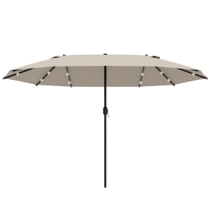 Outsunny Garden Parasol 4.4m Double-Sided Sun Umbrella Patio Parasol LED Solar Lights Khaki