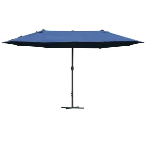 Outsunny 4.6m Garden Parasol Double-Sided Sun Umbrella Patio Market Shelter Canopy Shade Outdoor with Cross Base â€“ Blue