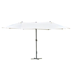 Outsunny 4.6m Garden Parasol Double-Sided Sun Umbrella Patio Market Shelter Canopy Shade Outdoor with Cross Base â€“ Off White