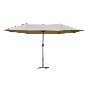 Outsunny 4.6m Garden Parasol Double-Sided Sun Umbrella Patio Market Shelter Canopy Shade Outdoor with Cross Base â€“ Khaki