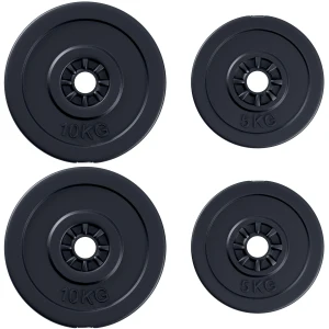 HOMCOM 4pc Durable Gym Barbell Plates Weight Dumbbell Set for Exercise Fitting Gym Body Workout Disc Weight Plate Set 2 x 5kg & 2 x 10kg Black