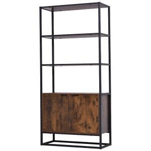 HOMCOM Bücherregal Standregal Büroregal Aktenregal Küchenregal 3 Regale mit 1 Schrank Industrie-Design E1 Spanplatte Metallrahmen Braun 76 x 33 x 162,5 cm