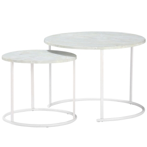 Outsunny Set de mese rotunde pentru bistro cu design incastrat, cu blat asemanator cu marmura, alb