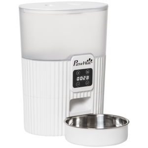 PawHut Distribuitor alimente automat pentru animale de companie cu temporizator programabil, distribuitor cu 6 mese, alb