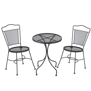 Set bistro Outsunny din 3 piese, set pliabil de terasa in aer liber cu scaune metalice si masa rotunda pentru curte, gradina langa piscina, negru
